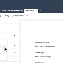 Wybieranie szablonu "Kosztorys ofertowy" do eksportu kosztorysu inwestorskiego.