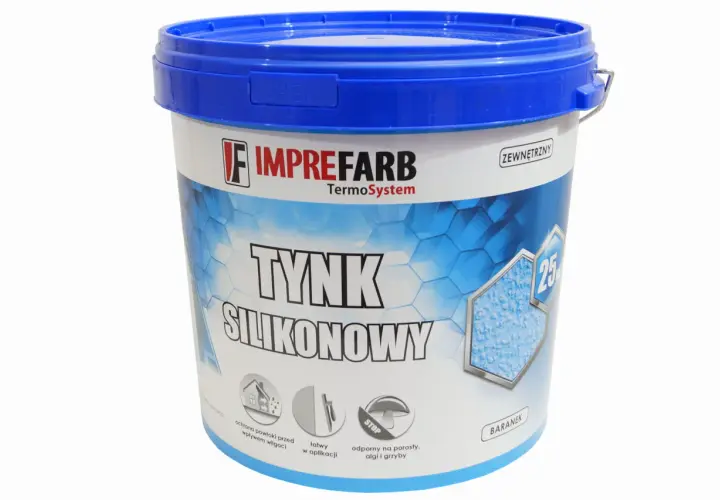 Wiadro z tynkiem silikonowym Imprefarb. Sprawdź atrakcyjną cenę za m2 robocizny tego produktu zewnętrznego.