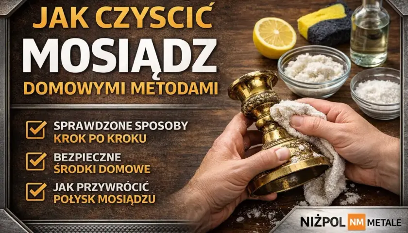 Jak wyczyścić mosiądz domowymi metodami? Zobacz sprawdzone sposoby na przywrócenie blasku. Na zdjęciu widać mosiężny świecznik, cytrynę, sól i gąbkę.