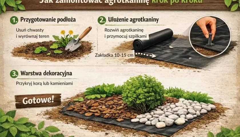 Jak kłaść agrowłókninę: przygotuj teren, rozwiń i przymocuj materiał, a na koniec dodaj warstwę dekoracyjną. Proste kroki do pięknego ogrodu.