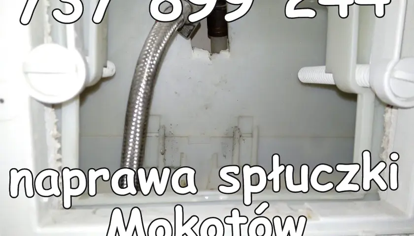 Naprawa spłuczki podtynkowej. Widać wnętrze mechanizmu, gdzie leci woda. Telefon 737 899 244.