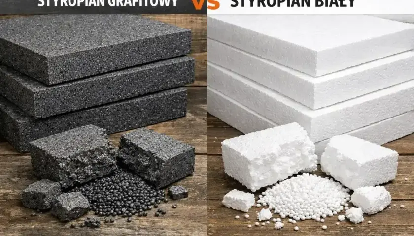 Szary styropian grafitowy i biały styropian na elewację. Porównanie materiałów izolacyjnych.