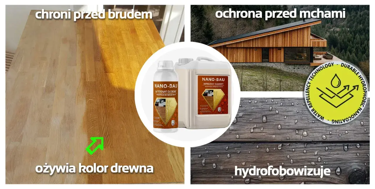 Pokost lniany ożywia drewno, chroni przed brudem i mchami, tworząc hydrofobową powłokę.